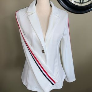 Small white blazer with red, white, blue stripes